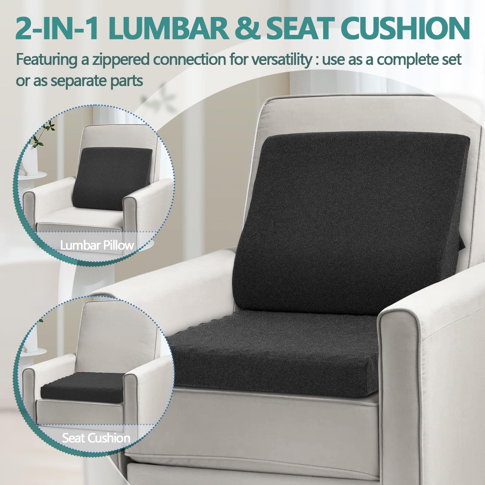 Recliner Seat Cushion with Lumbar Support Pillow, 2 Piece Set — image 3